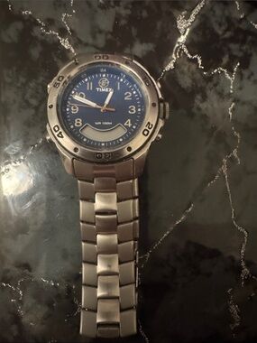 Timex Blue Dial Silver-Tone Stainless Steel Watch